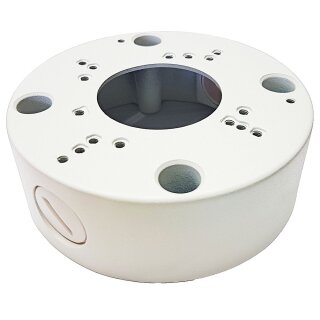 LO-B200/ Runde 12cm Universal Kameradistanzbox mit diversen Gewindelöchern, 2 Schraubdeckel, Kabelzuführung beidseitig, Alu-Druckguss