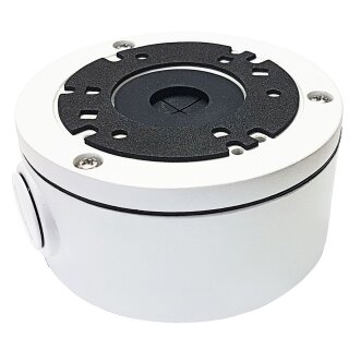 LO-B310/ Runde 10cm Universal Kameraverdrahtungsbox geschlossen mit diversen Gewindelöchern, 3 Verschraubungen, Alu-Druckguss